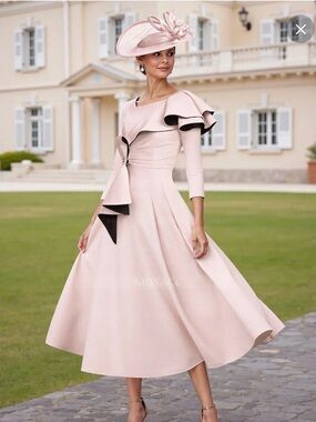 Missacc Blush Pink Midi Dress with Statement Ruffle
